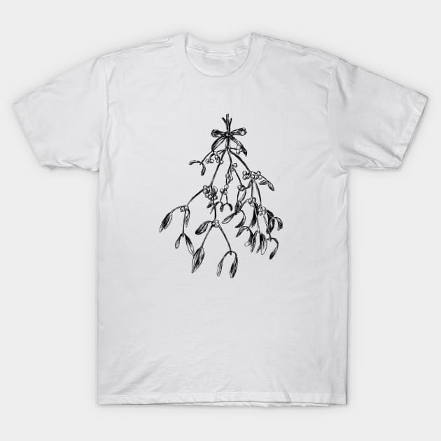 Mistletoe branch sketch T-Shirt by rachelsfinelines